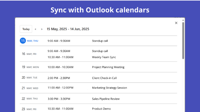 Sync with Outlook calendars — agenda view
